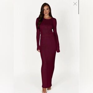 Meshki Maribelle Knit Long Sleeve Top & Knit Maxi Skirt in Wine